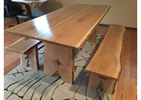 new natural edge  solid oak table and benches